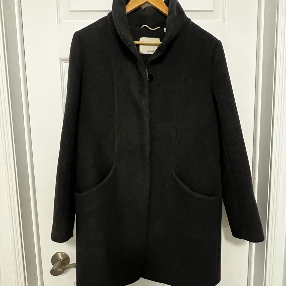 Wilfred/Aritzia Wool & Cashmere Cocoon Coat in Charcoal black